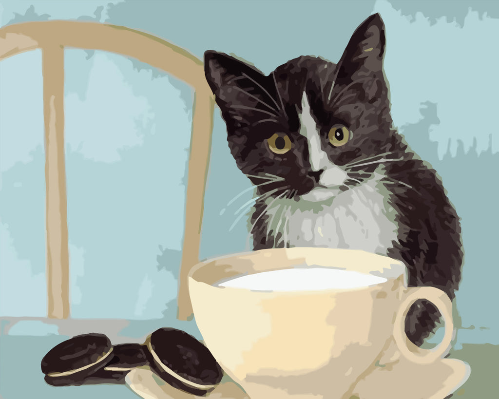 Cat, Milk and Cookies Paint by Numbers