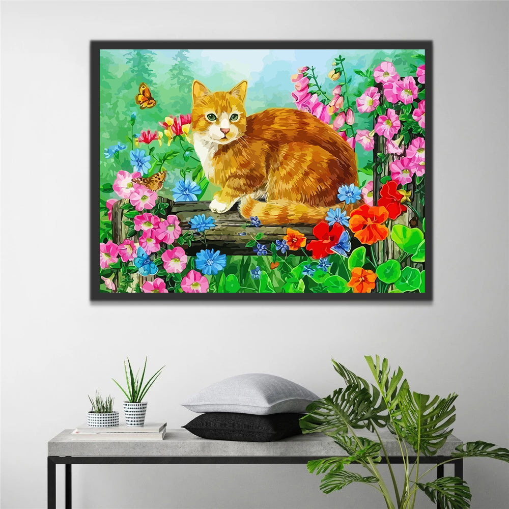 Cat Surrounded by Flowers Paint by Numbers