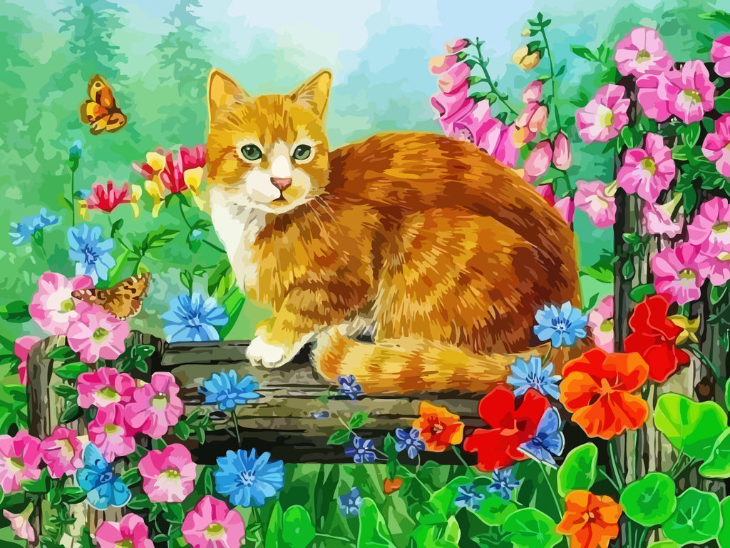 Cat Surrounded by Flowers Paint by Numbers