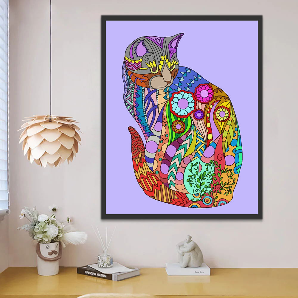 Cat with Abstract Pattern Paint by Numbers