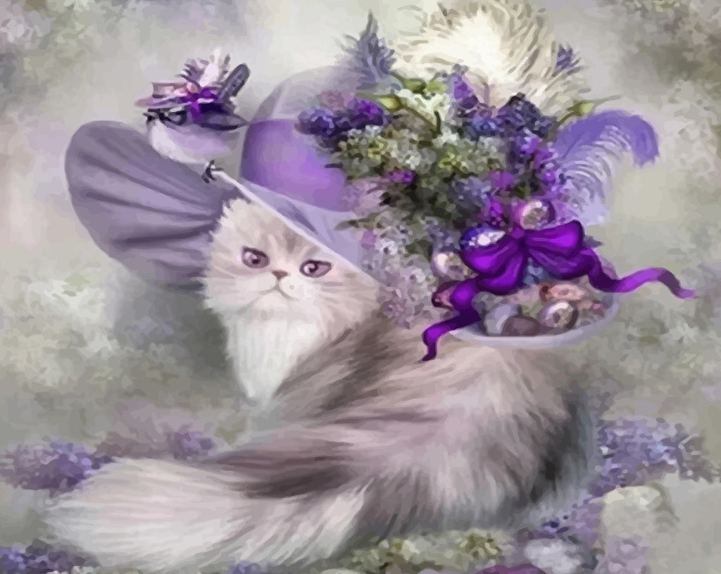 Cat with Purple Hat Paint by Numbers