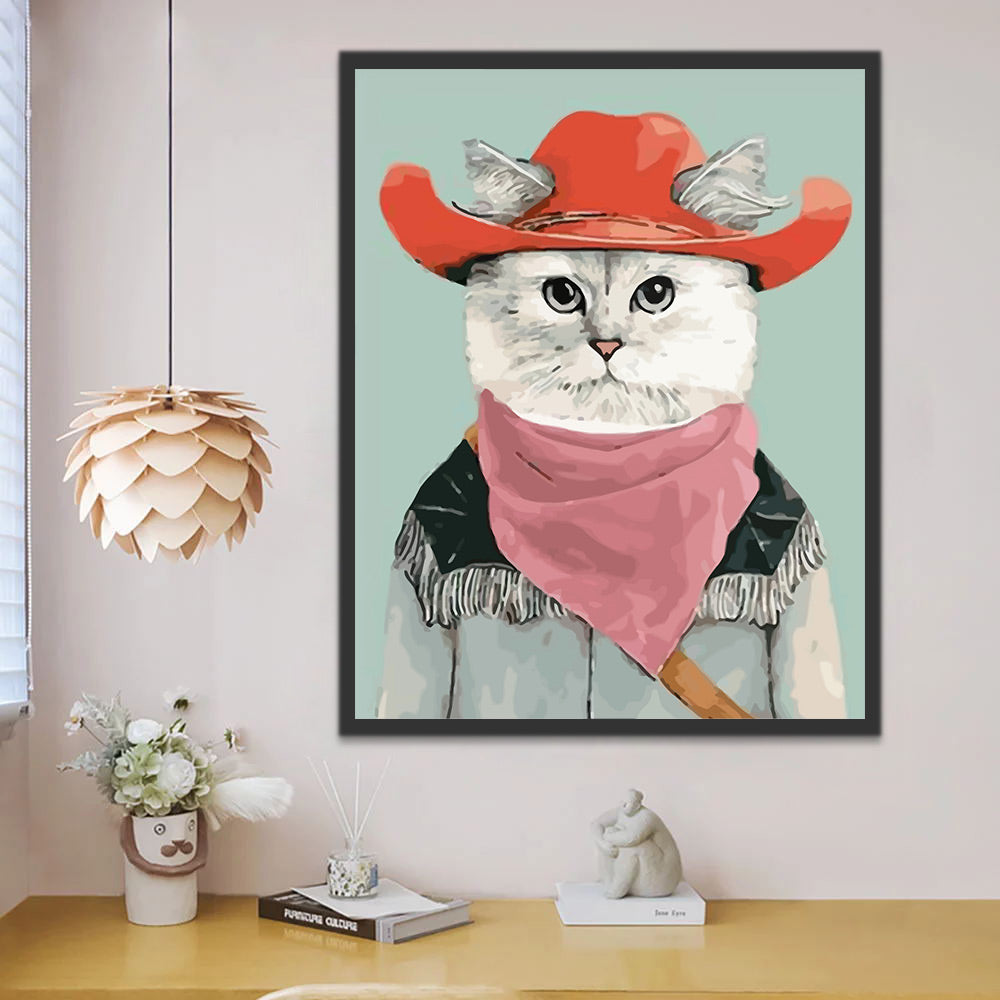 Cat with Red Hat Paint by Numbers