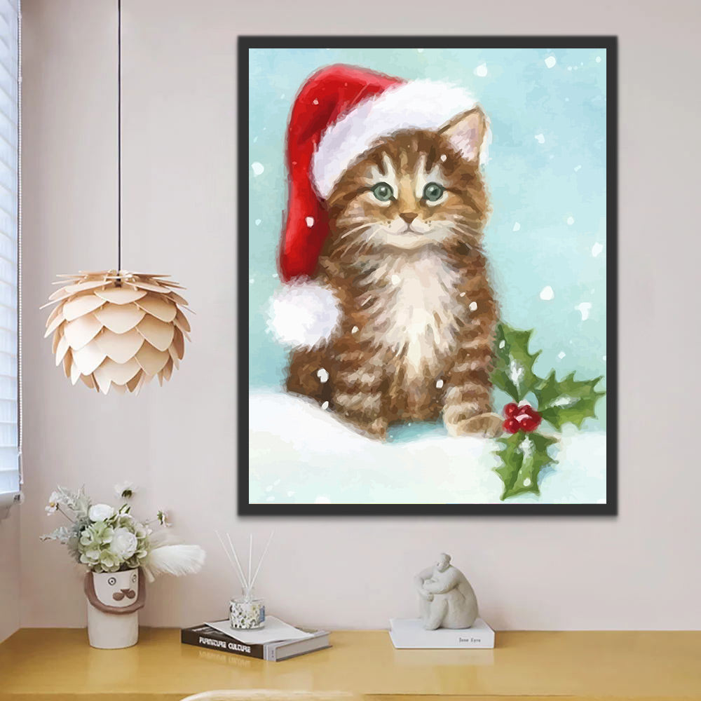 Cat with Santa Hat Paint by Numbers