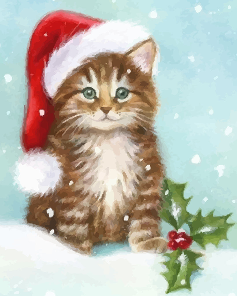 Cat with Santa Hat Paint by Numbers