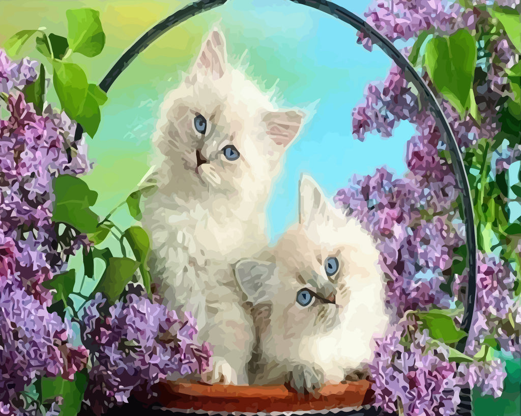 Cats and Wisteria Flowers Paint by Numbers