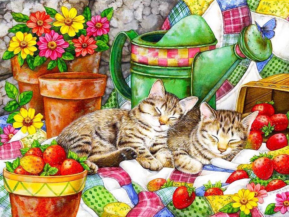 Cats Flowers Strawberries Paint by Numbers