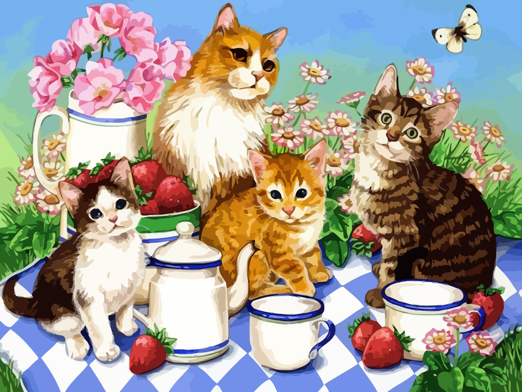 Cats, Strawberries and Flowers Paint by Numbers