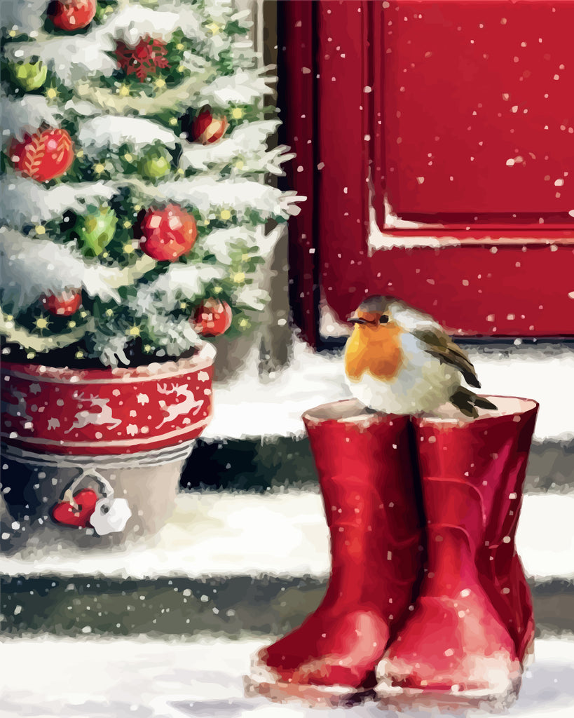 Christmas Bird on Boots Paint by Numbers