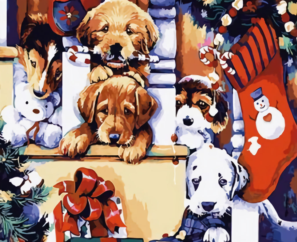 Christmas Dogs Paint by Numbers