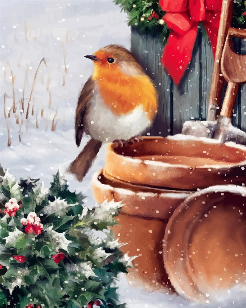 Christmas, Snow and Bird Paint by Numbers