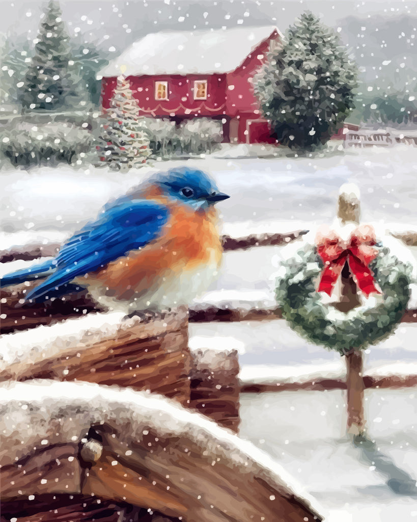 Christmas Snow Bird Paint by Numbers