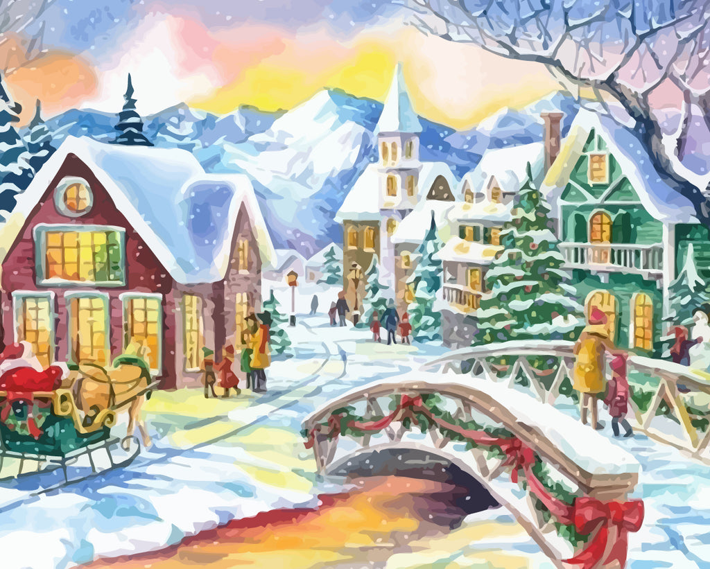 Christmas Snow Town Paint by Numbers