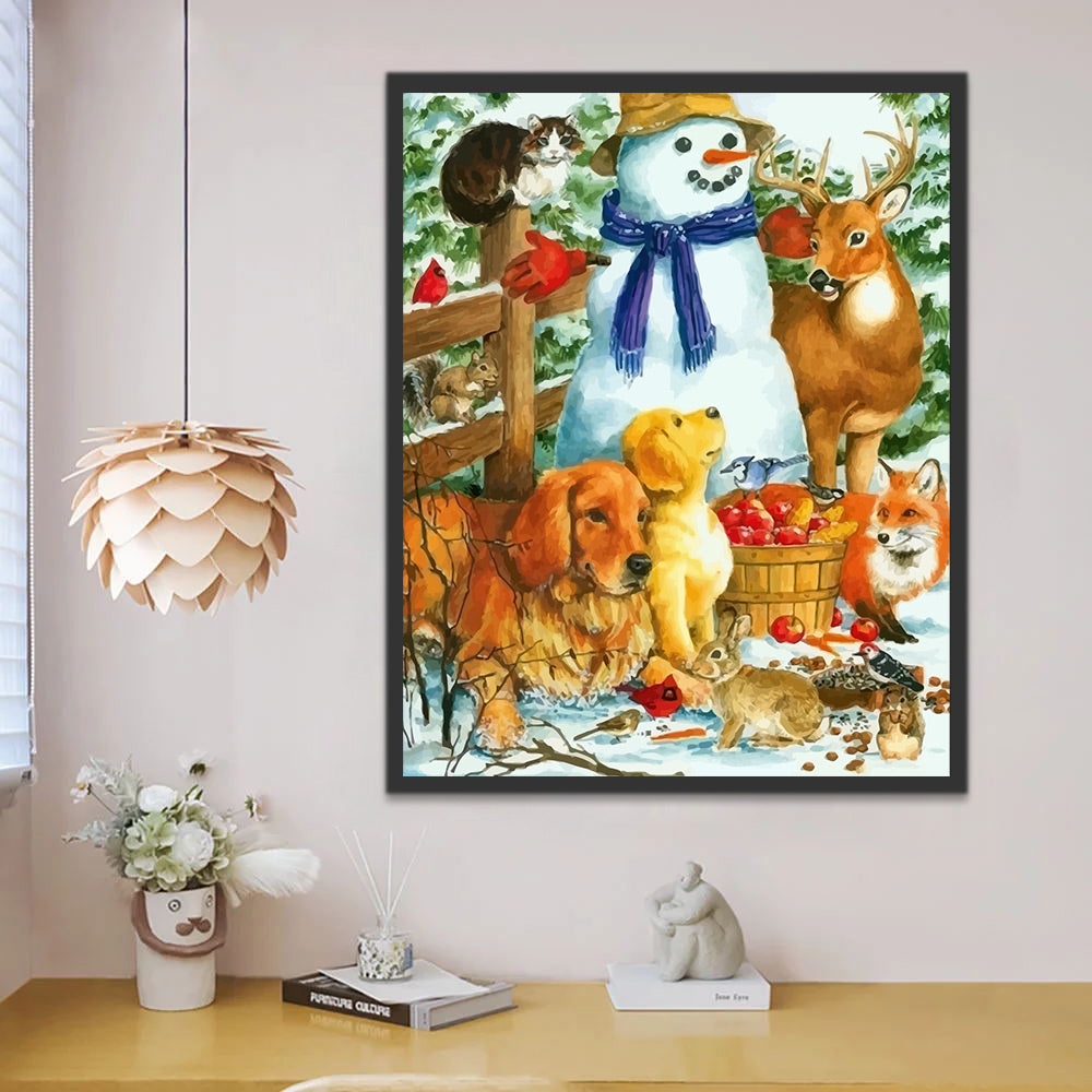 Christmas Snowman and Animals Paint by Numbers