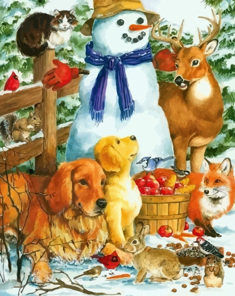 Christmas Snowman and Animals Paint by Numbers