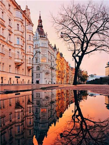 City and Reflection in the Pond Paint by Numbers