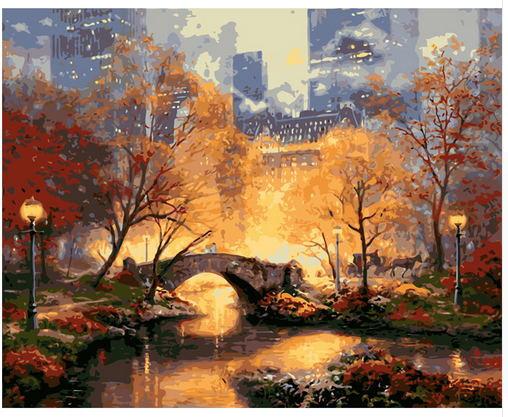 City and Woods in Autumn Paint by Numbers