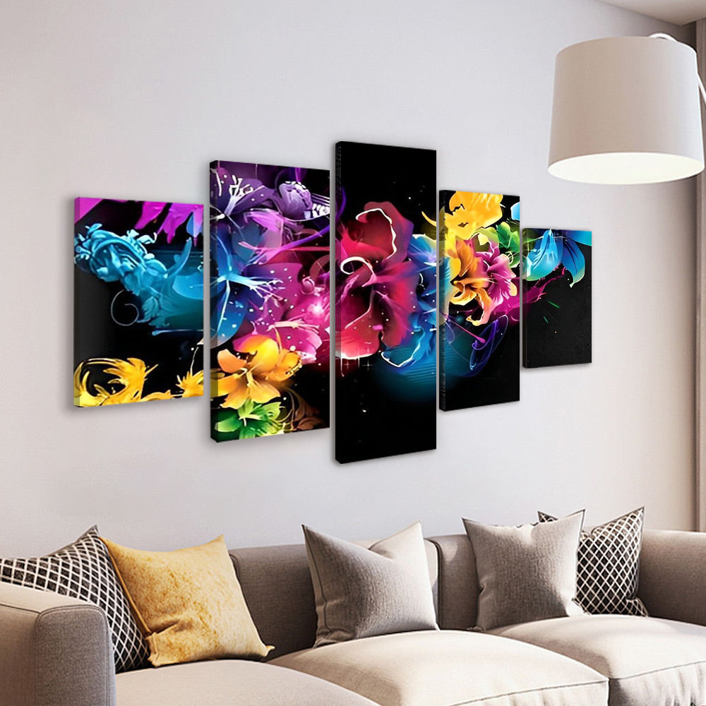 Colorful Abstract Flowers in the Dark 5 Pack Paint By Numbers