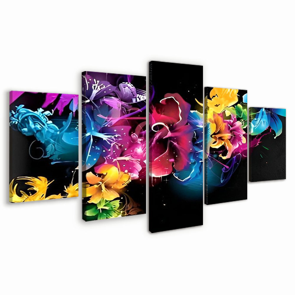 Colorful Abstract Flowers in the Dark 5 Pack Paint By Numbers