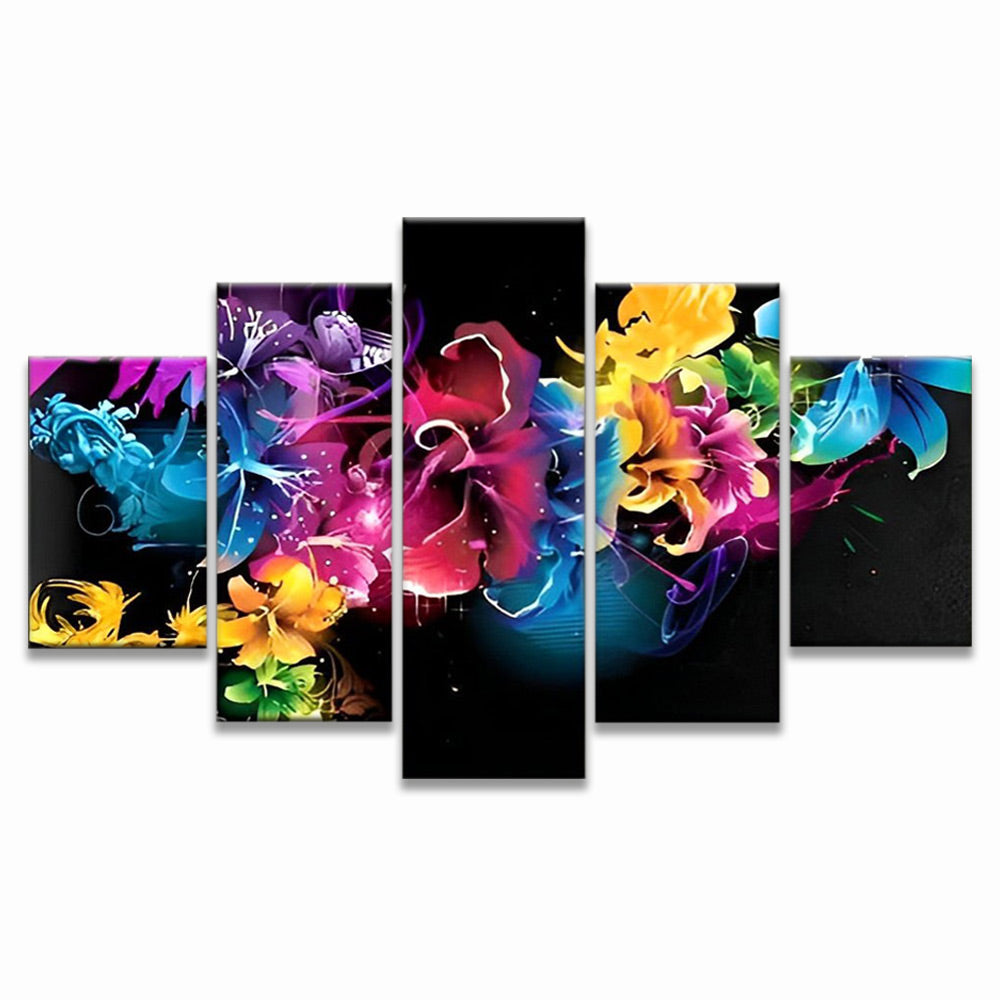 Colorful Abstract Flowers in the Dark 5 Pack Paint By Numbers
