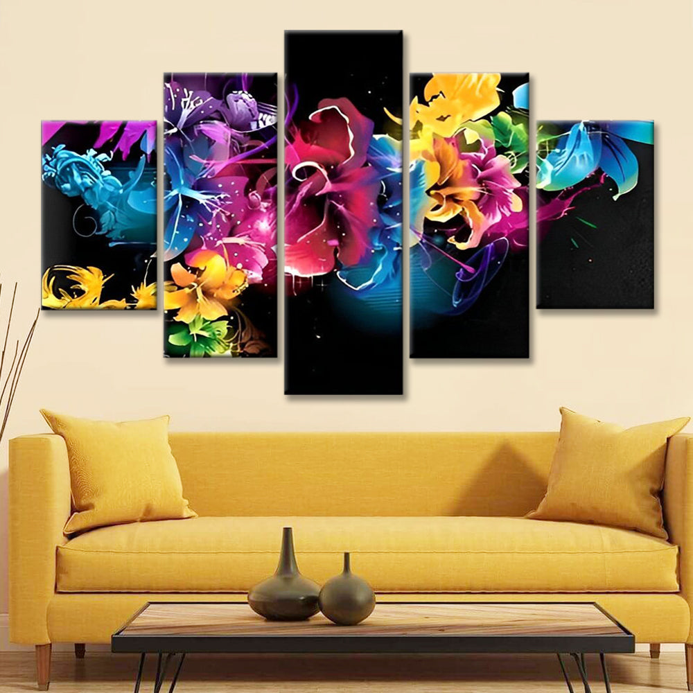 Colorful Abstract Flowers in the Dark 5 Pack Paint By Numbers