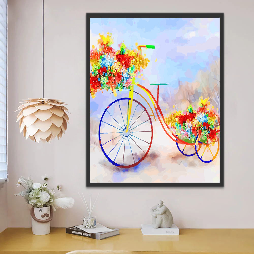 Colorful Bicycle Filled with Colorful Flowers Paint by Numbers