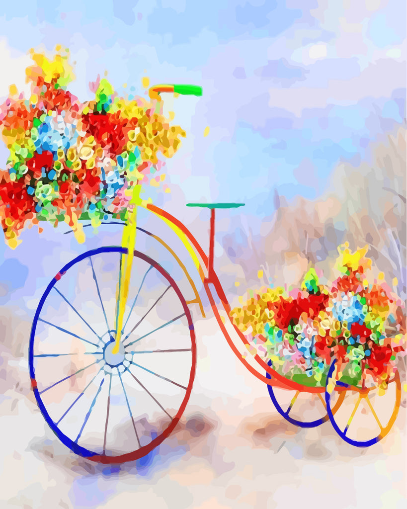 Colorful Bicycle Filled with Colorful Flowers Paint by Numbers