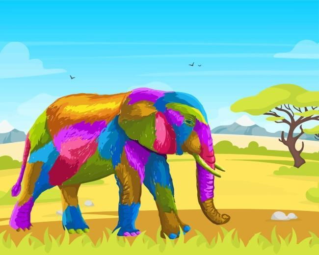 Colorful Cartoon Elephant Paint by Numbers for Kids
