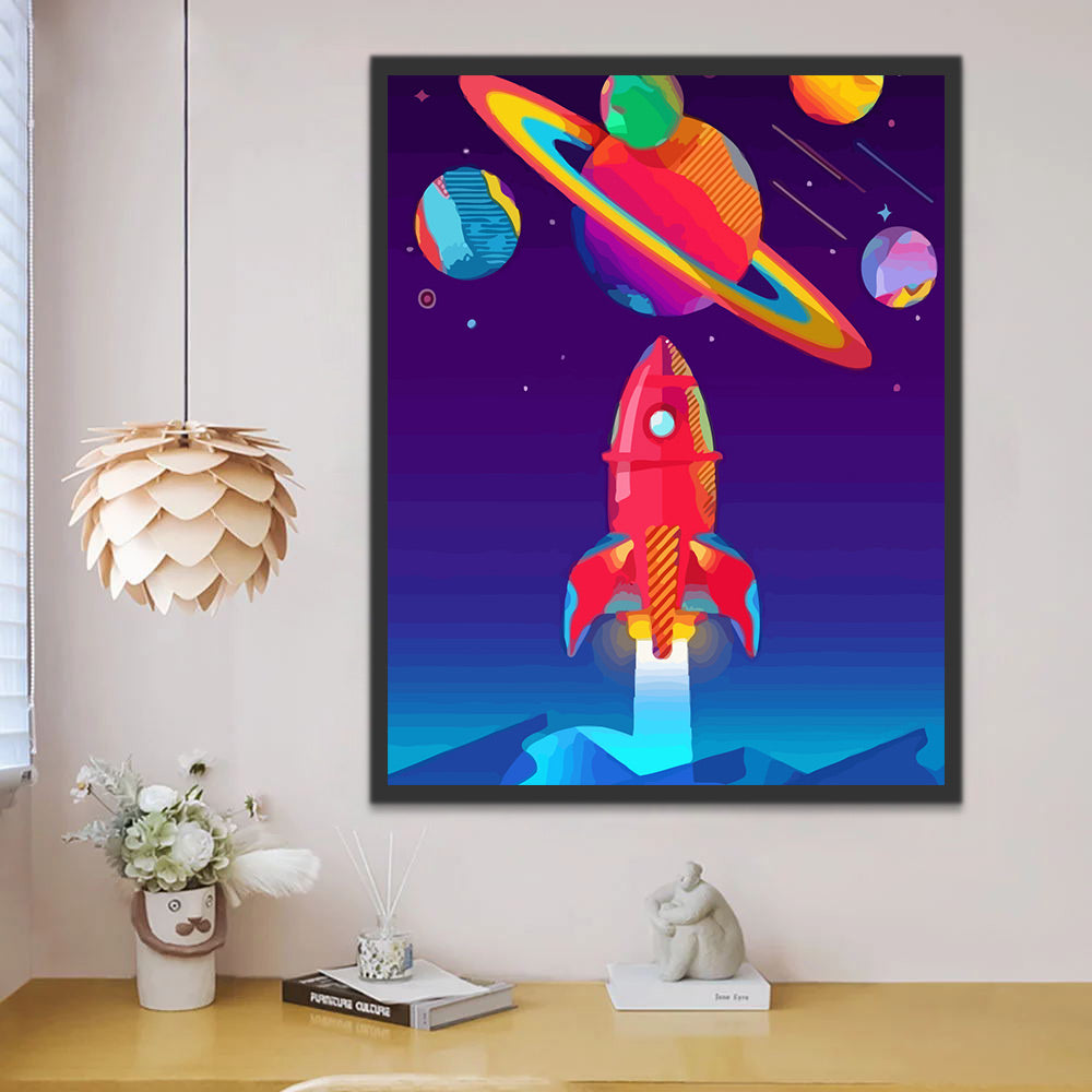 Colorful Cartoon Planets and Rocket Paint by Numbers