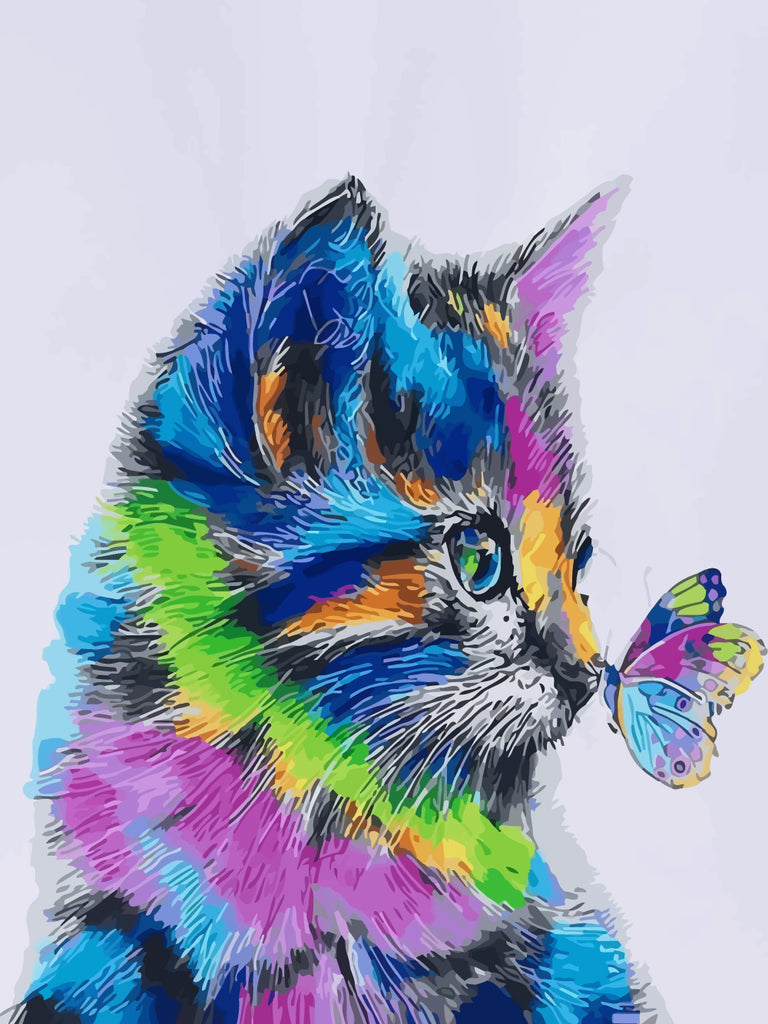Colorful Cat and Butterfly Paint by Numbers