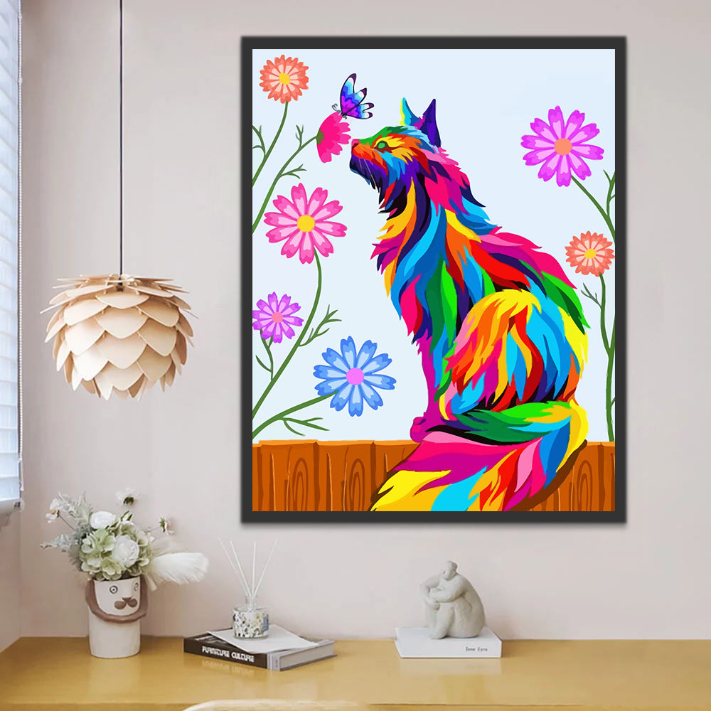 Colorful Cat, Butterfly and Flowers Paint by Numbers