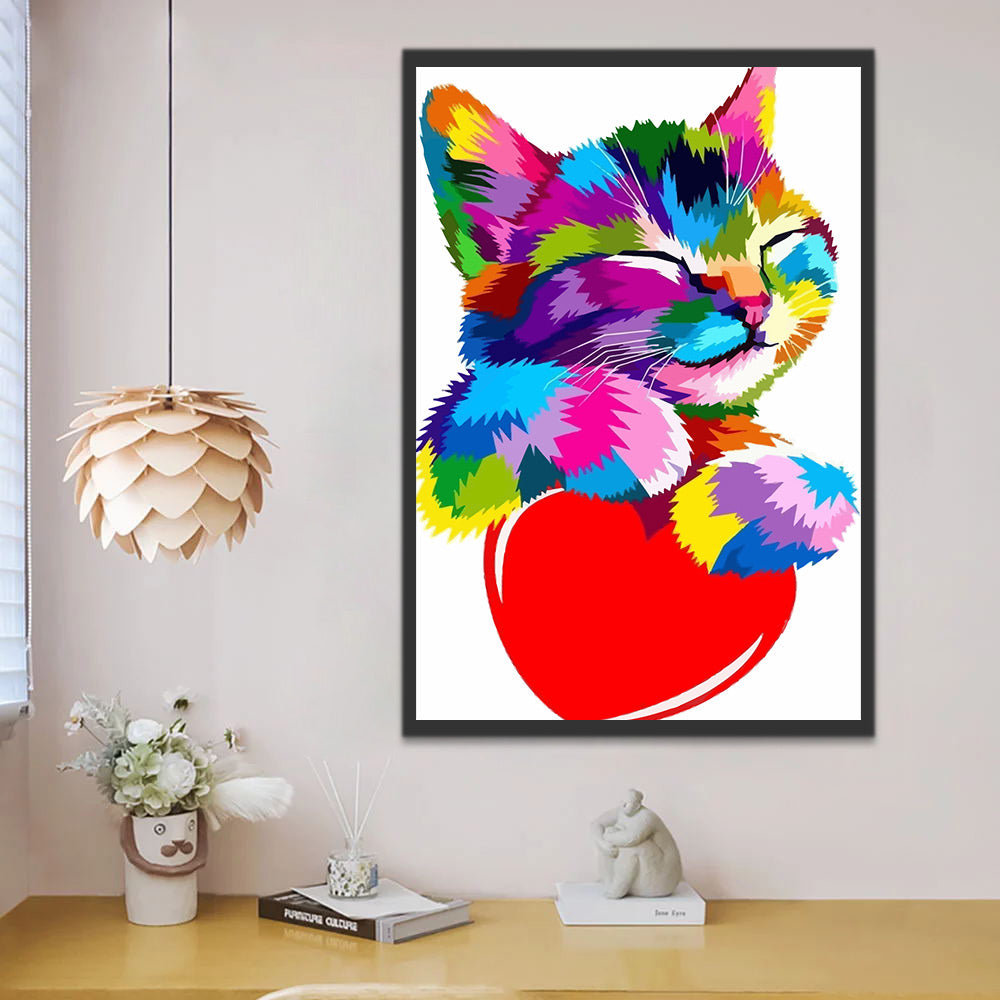 Colorful Cat Holding A Heart Paint by Numbers