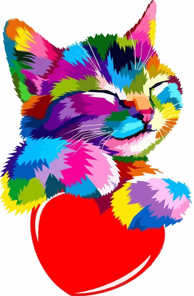 Colorful Cat Holding A Heart Paint by Numbers