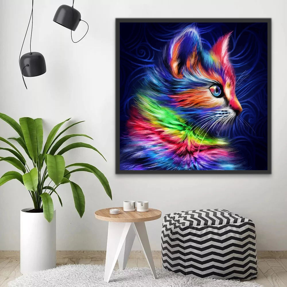 Colorful Cat in the Dark Paint by Numbers