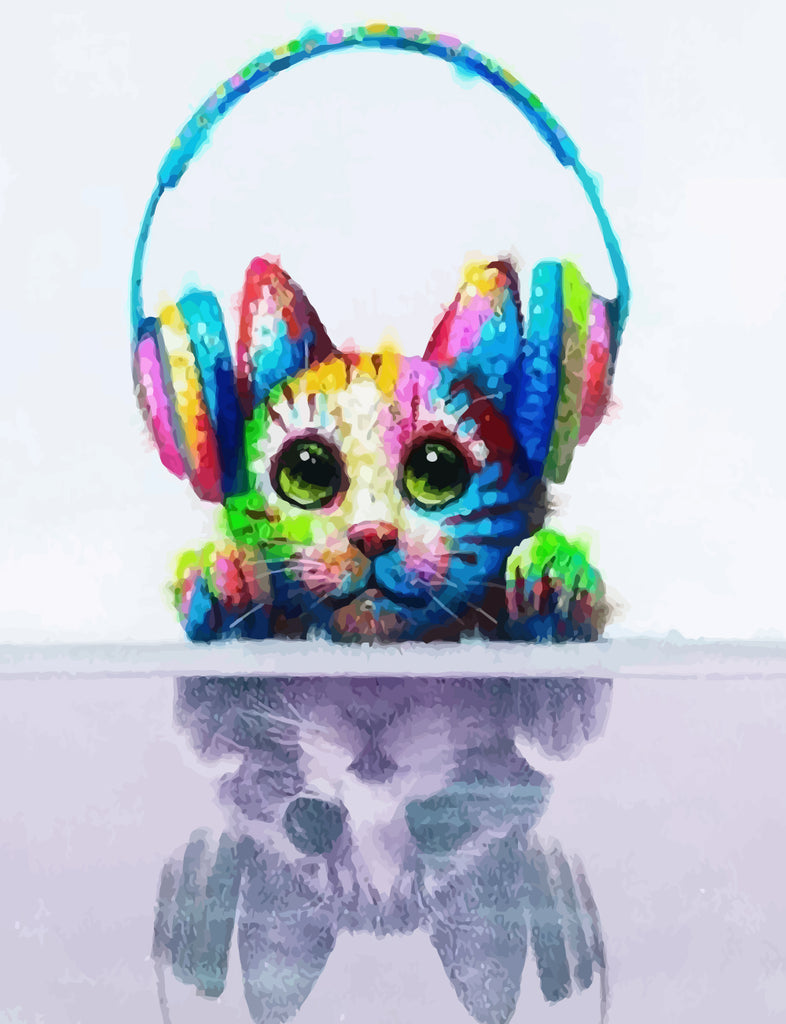 Colorful Cat with Headphones Paint by Numbers