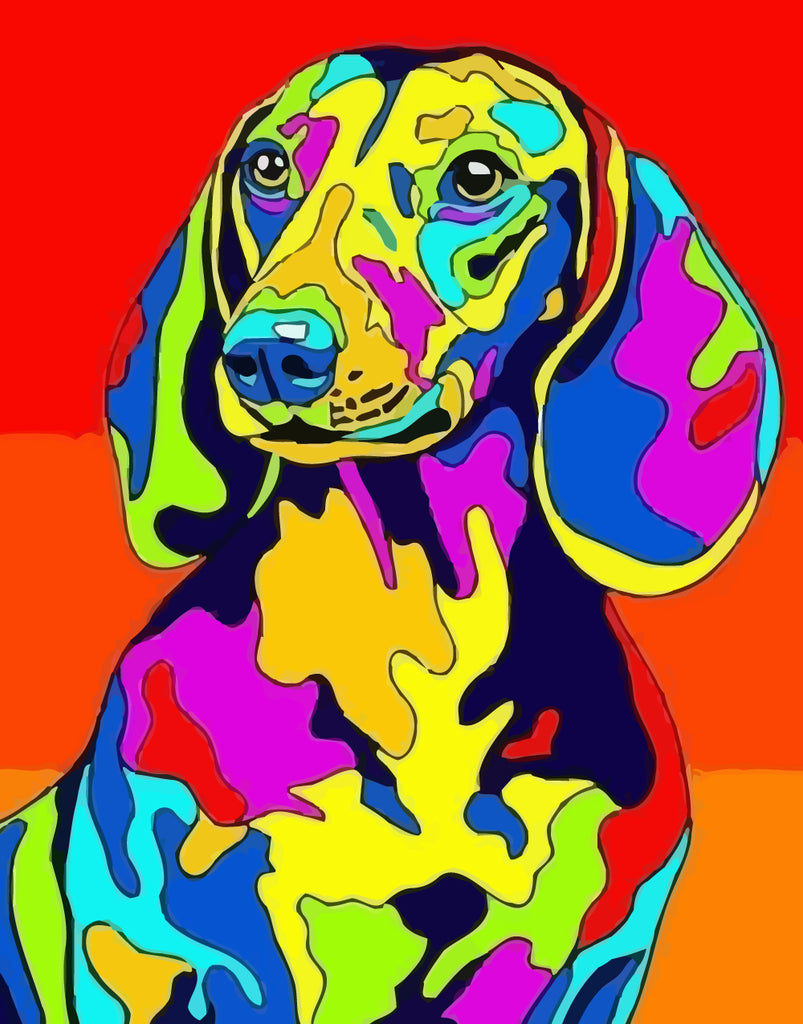 Colorful Dachshund on Red Background Paint by Numbers