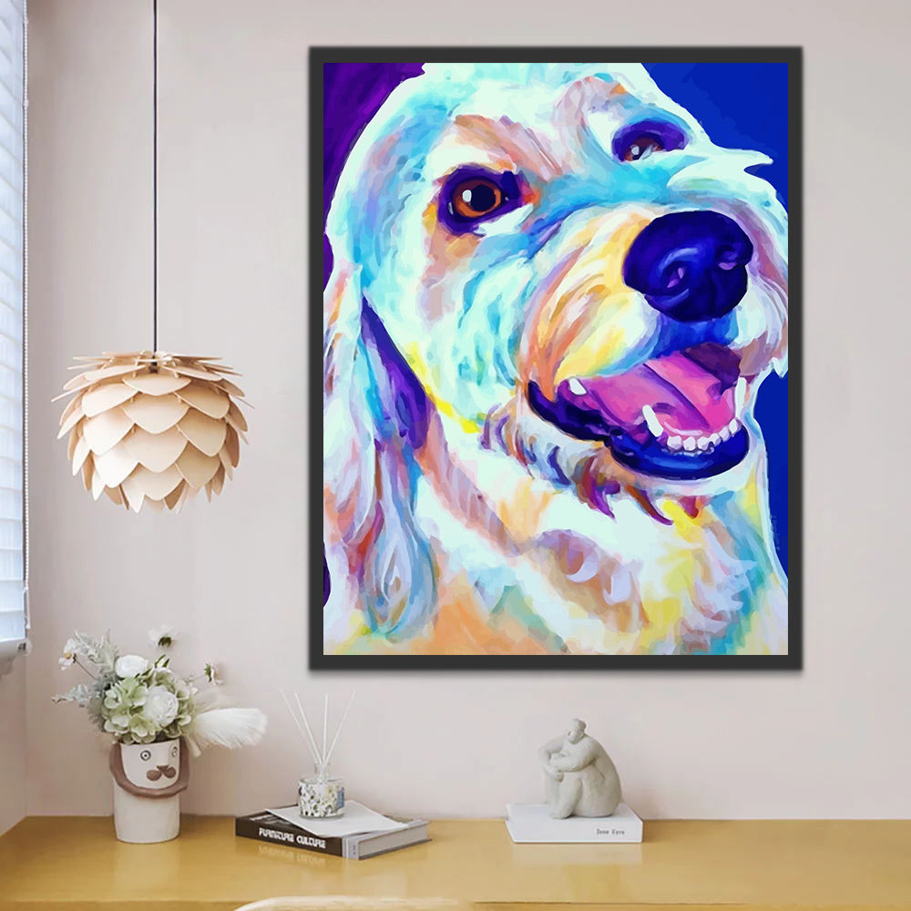 Colorful Dog on Blue Background Paint by Numbers