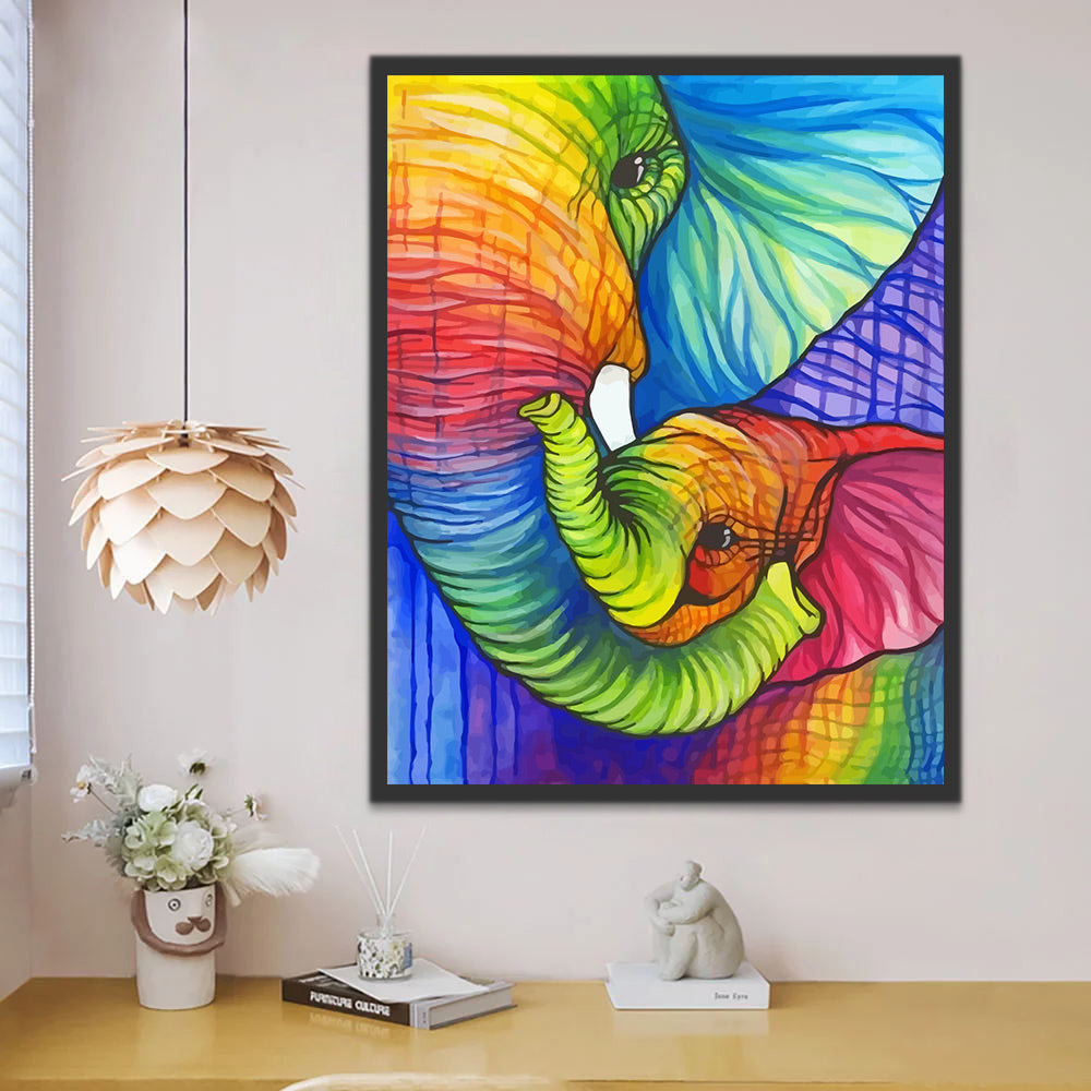 Colorful Elephant and Baby Elephant Paint by Numbers