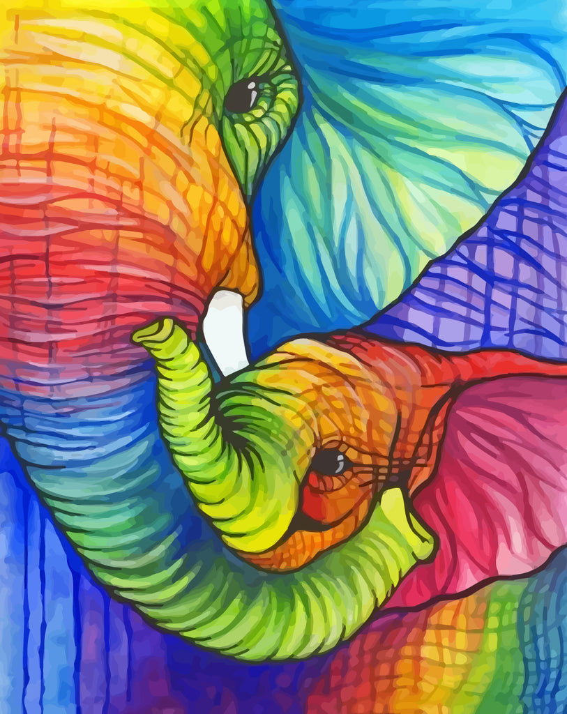 Colorful Elephant and Baby Elephant Paint by Numbers