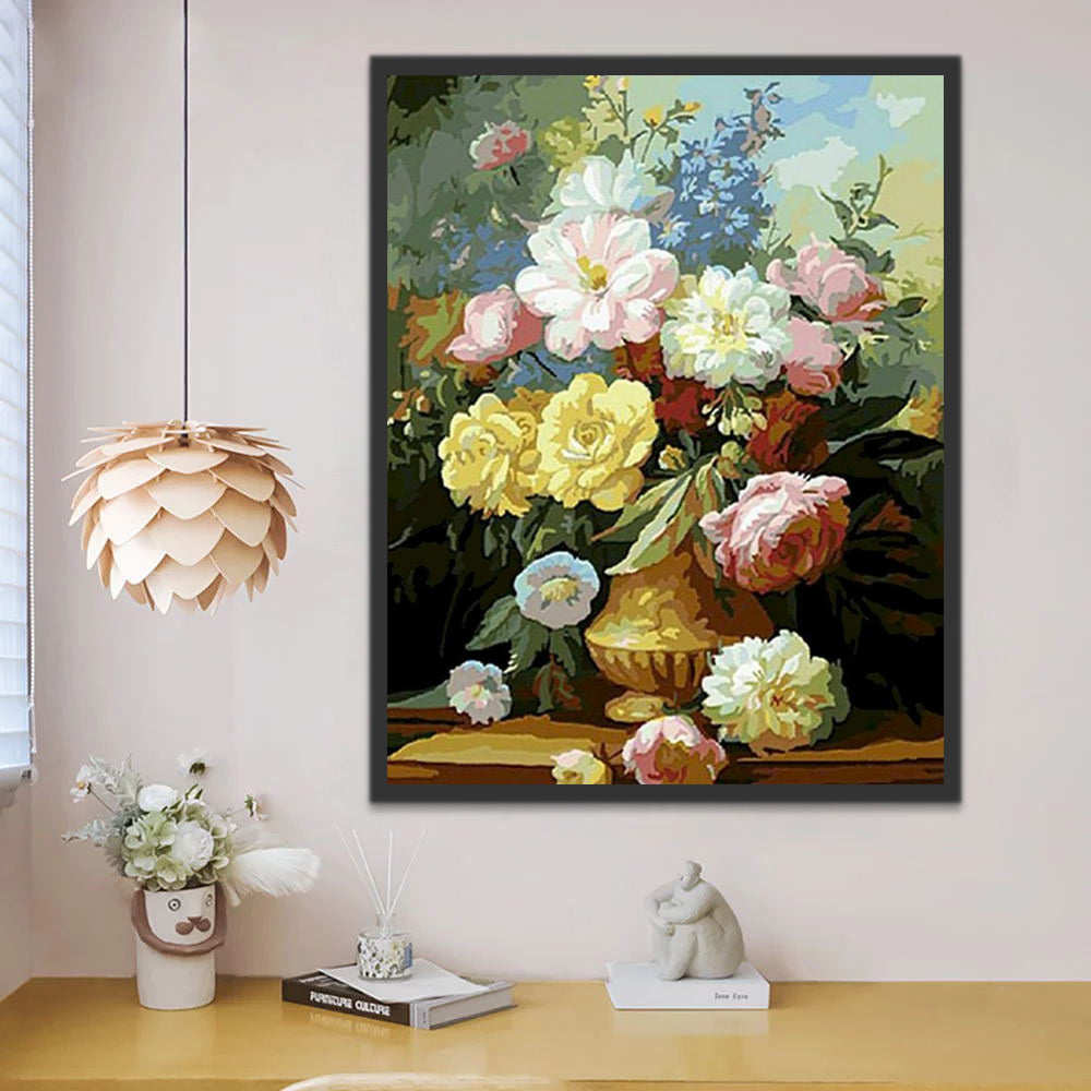 Colorful Flowers in Vintage Vase Paint by Numbers