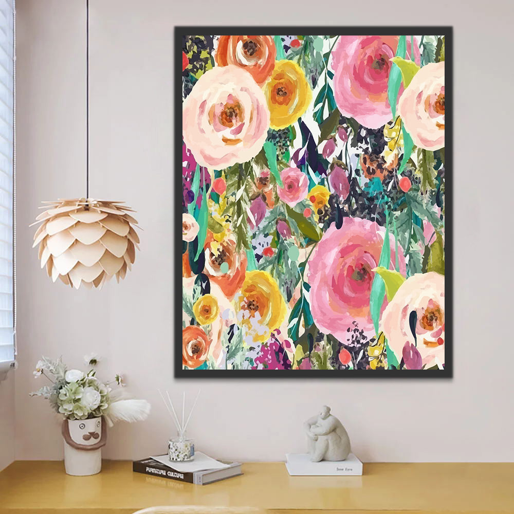 Colorful Flowers in Watercolor Style Paint by Numbers