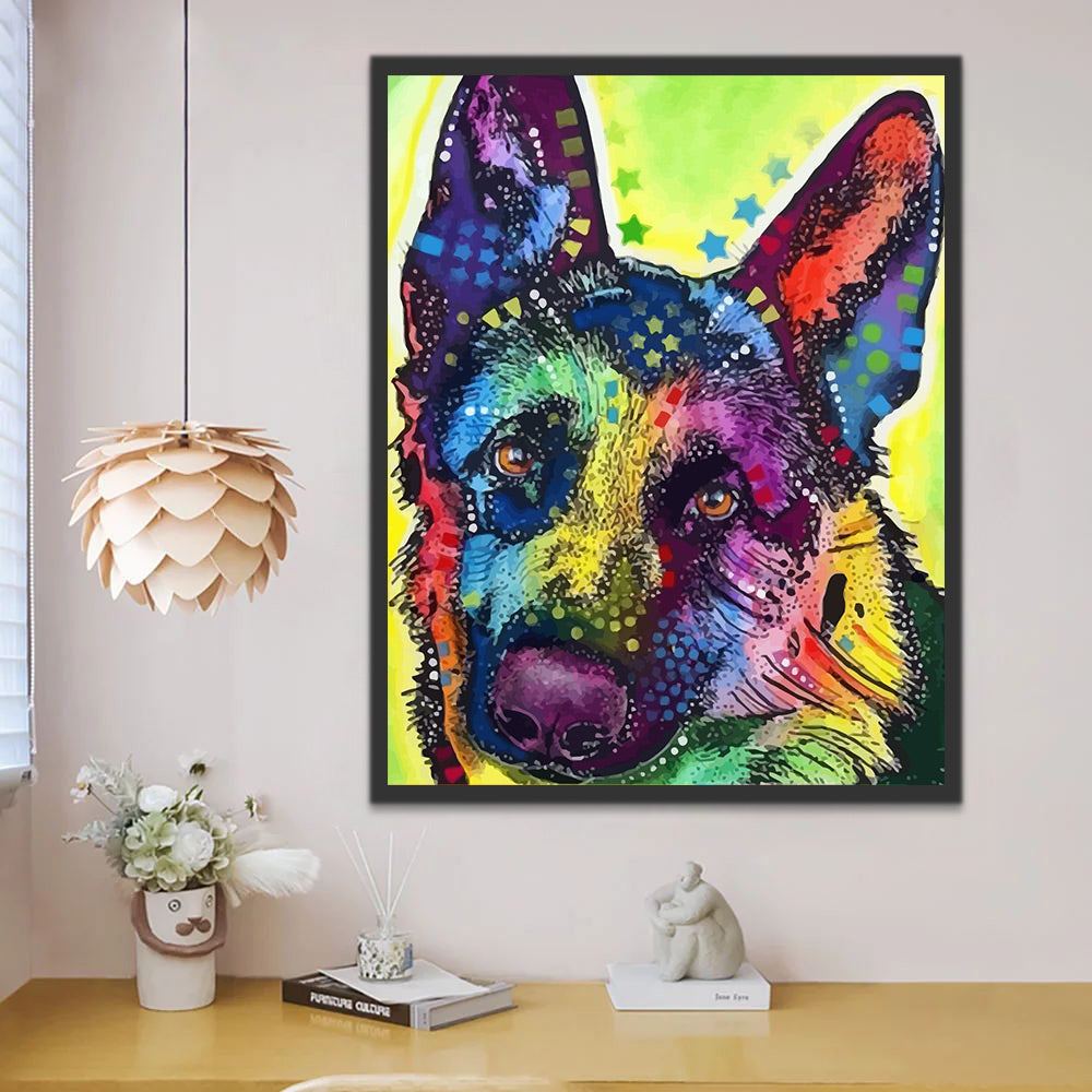 Colorful German Shepherd Dog Paint by Numbers