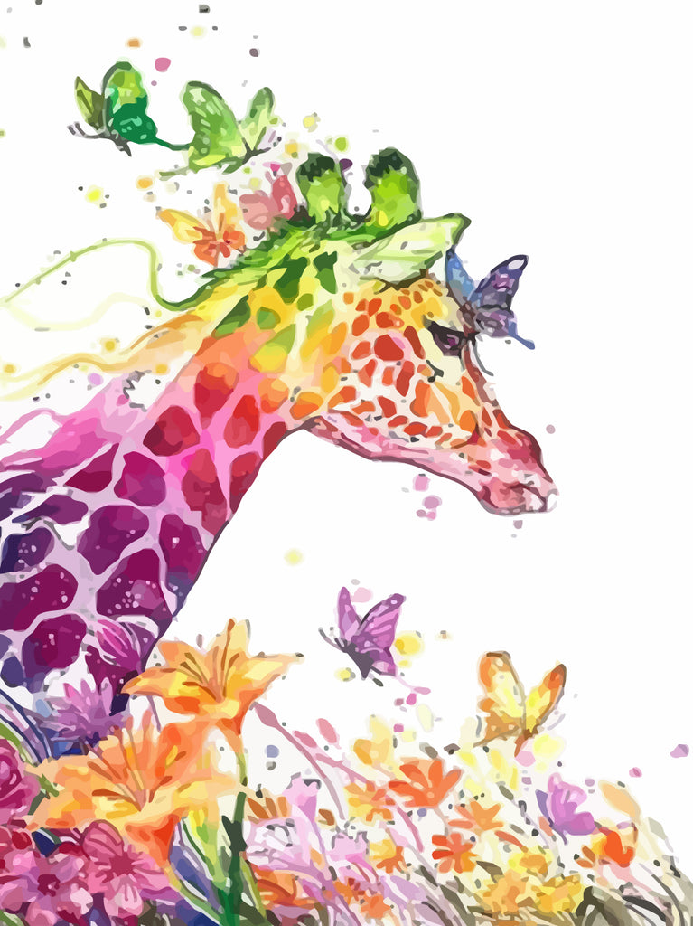 Colorful Giraffe and Butterflies Paint by Numbers