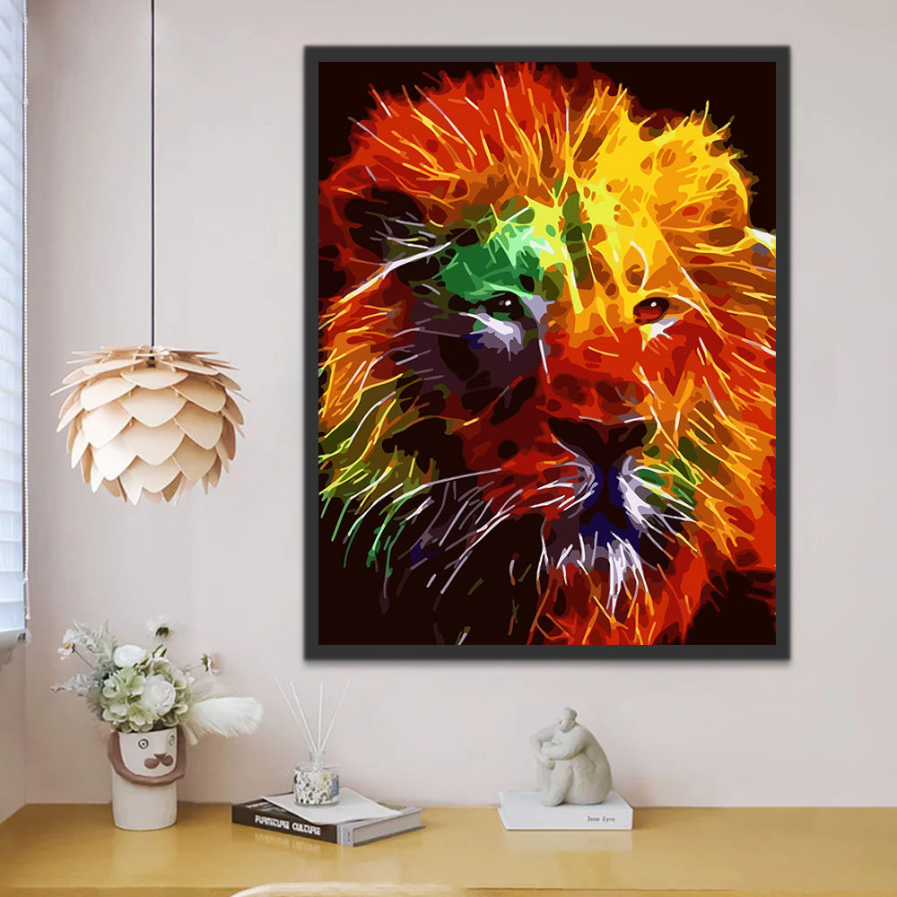 Colorful Glowing Lion Paint by Numbers