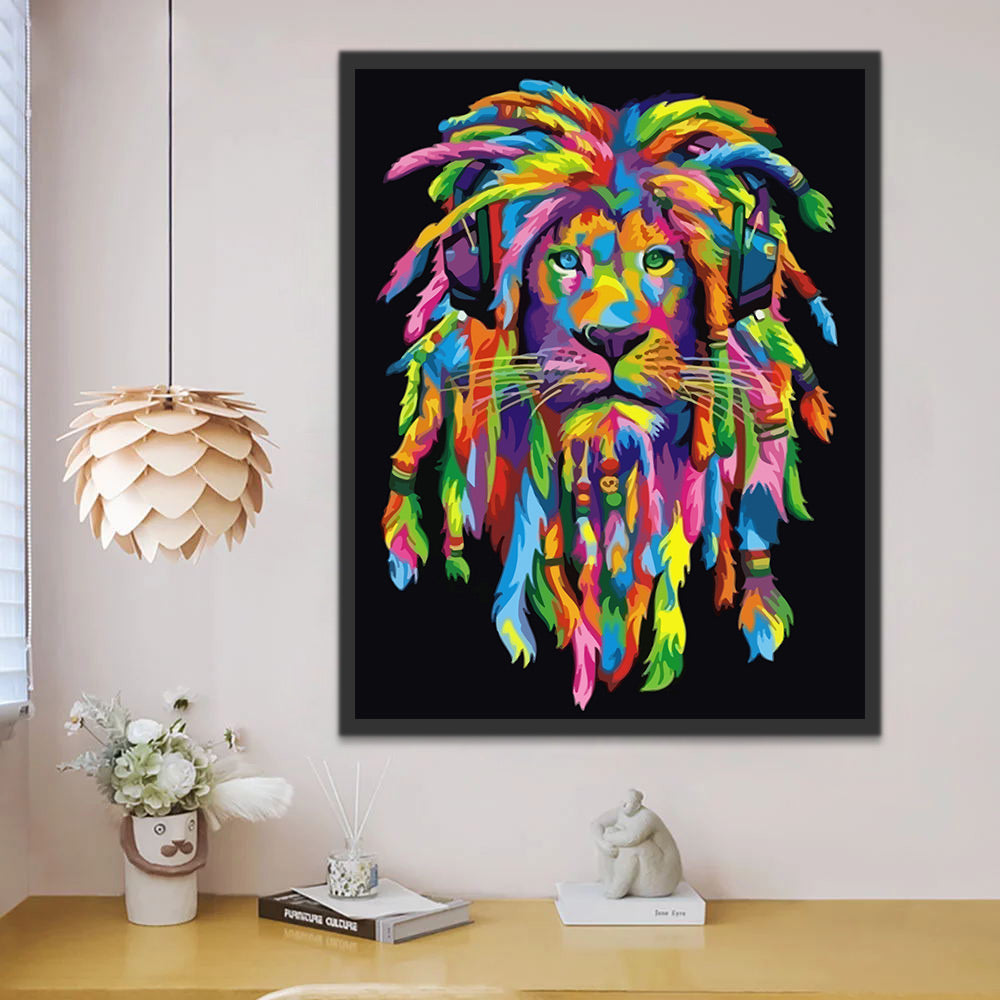 Colorful Lion in the Dark Paint by Numbers