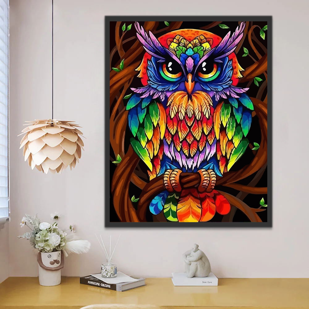 Colorful Owl on the Tree Paint by Numbers