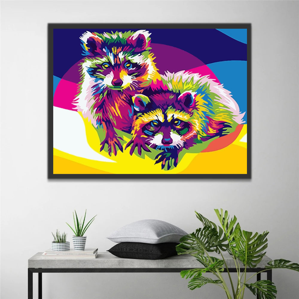 Colorful Raccoons Paint by Numbers