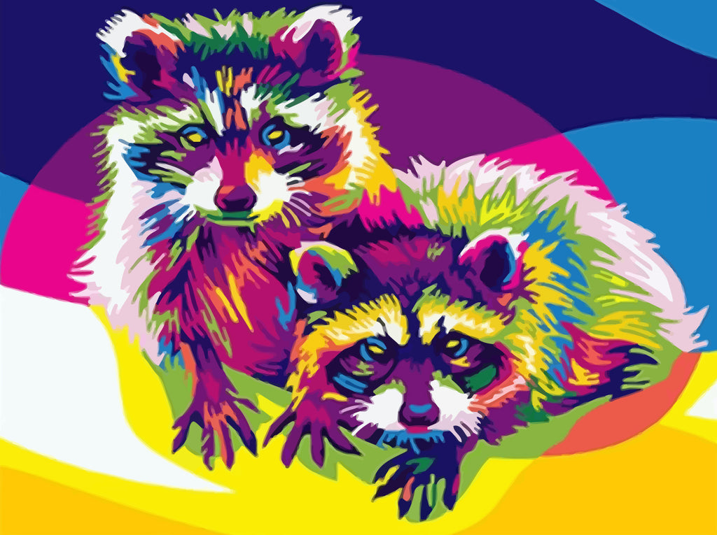 Colorful Raccoons Paint by Numbers