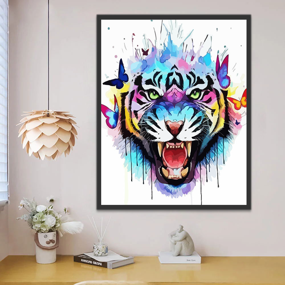 Colorful Tiger and Butterflies Paint by Numbers