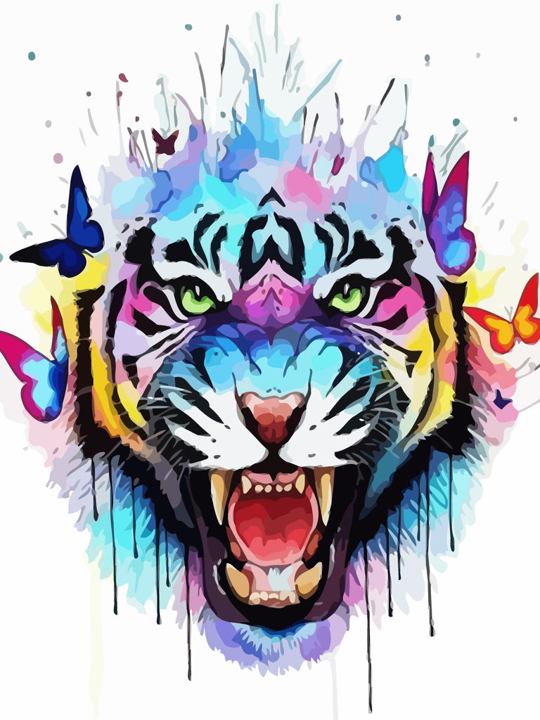 Colorful Tiger and Butterflies Paint by Numbers