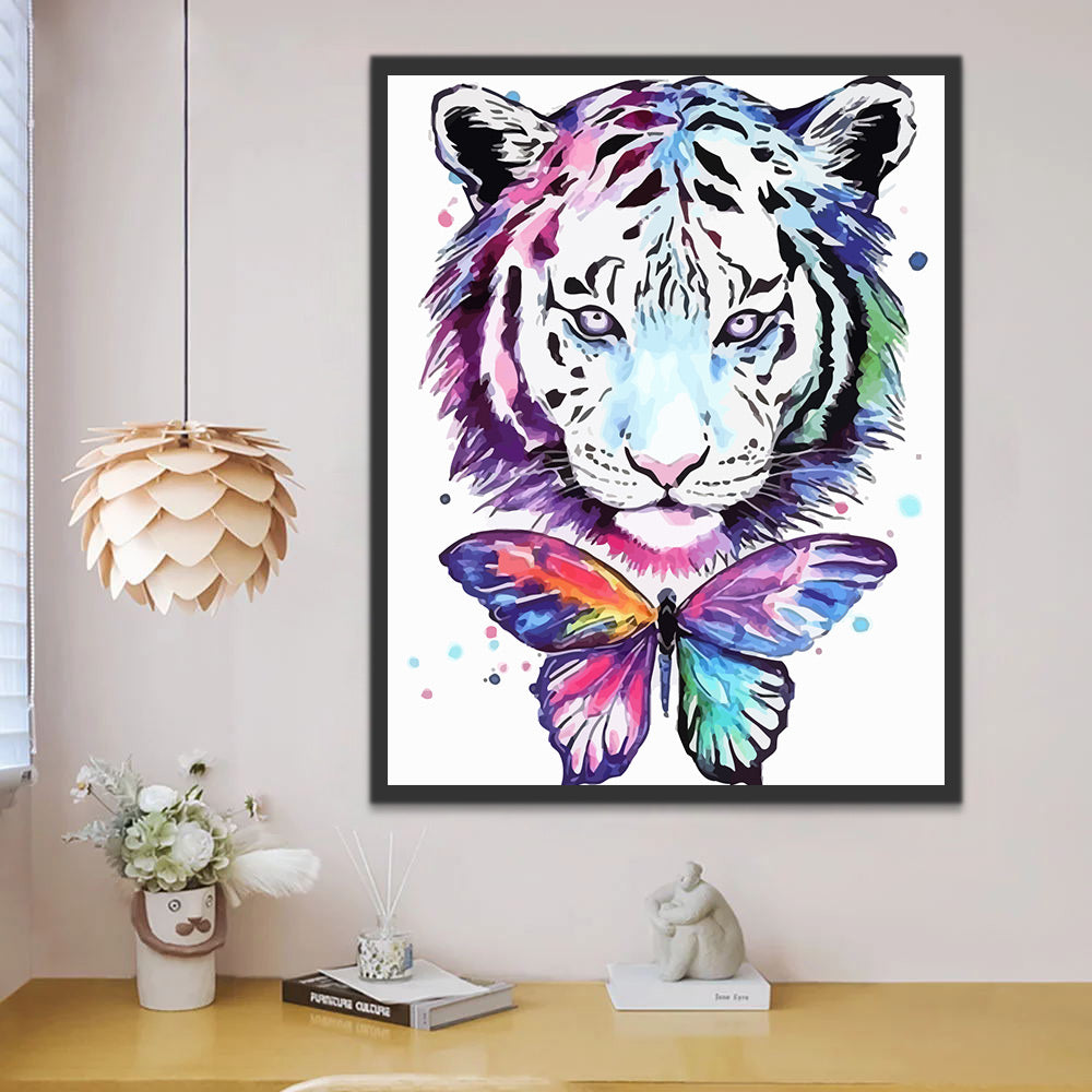 Colorful Tiger and Butterfly Paint by Numbers